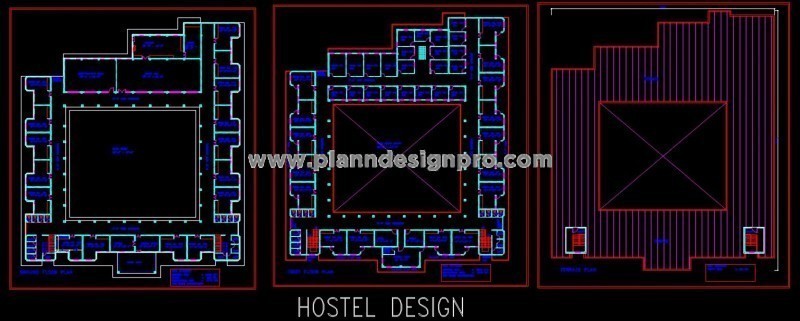 Hostel Building Layout in Autocad- G+1 Design Details