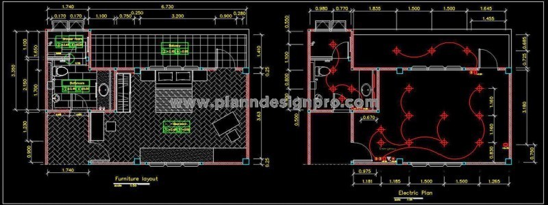 Hotel Guest Room Design CAD Layout with Furniture & Electrical