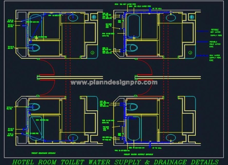 Hotel Guest Toilet Plumbing Free CAD- Water Supply & Drainage Details