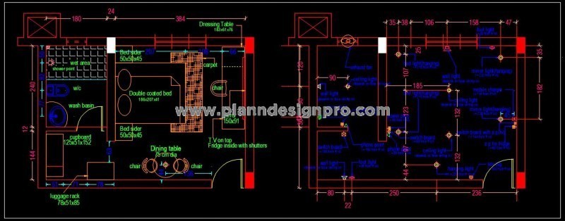 Hotel Room Layout with Electrical Plan- Download Free AutoCAD