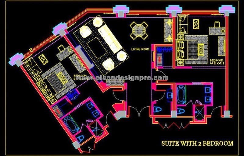 Hotel Suite Room CAD Drawing - Furniture Layout