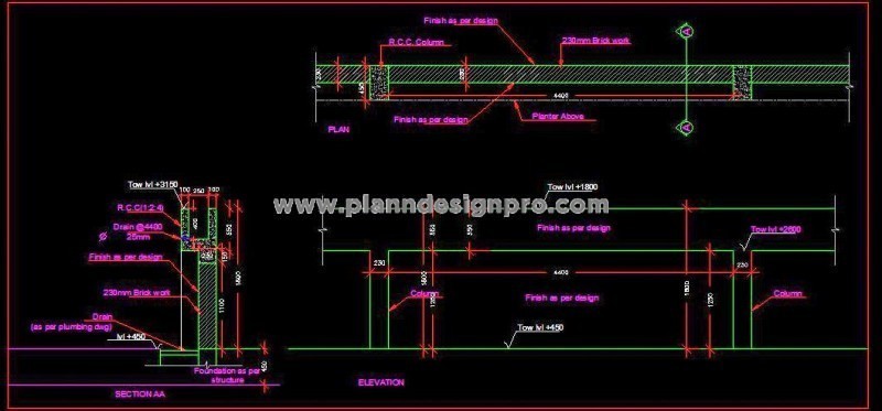 Integrated Planter Boundary Wall Design in AutoCAD DWG