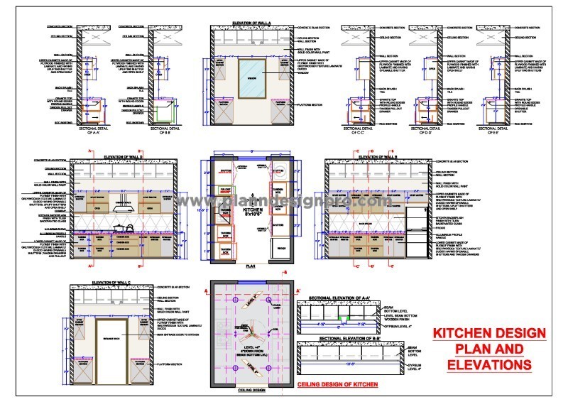Kitchen Layout DWG- Parallel Counters with Full Cabinet Details