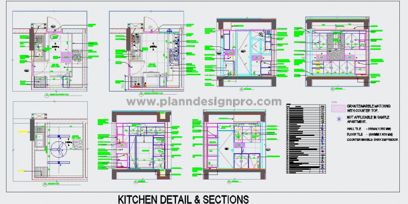 L Shape Kitchen Design CAD with Cabinet Design Details