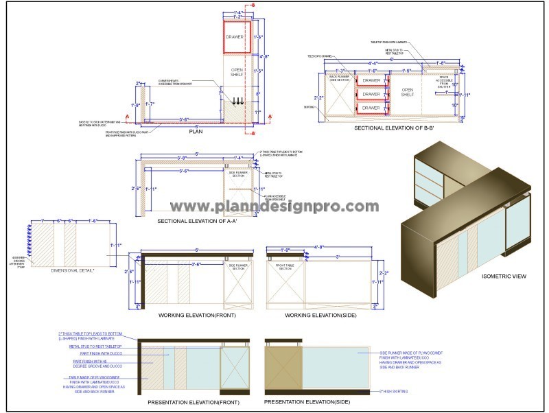 L-Shaped Executive Desk CAD Drawing