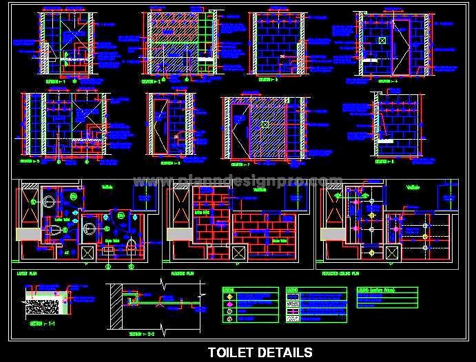 Ladies and Gents Toilet 2D CAD Details with Electrical Plan