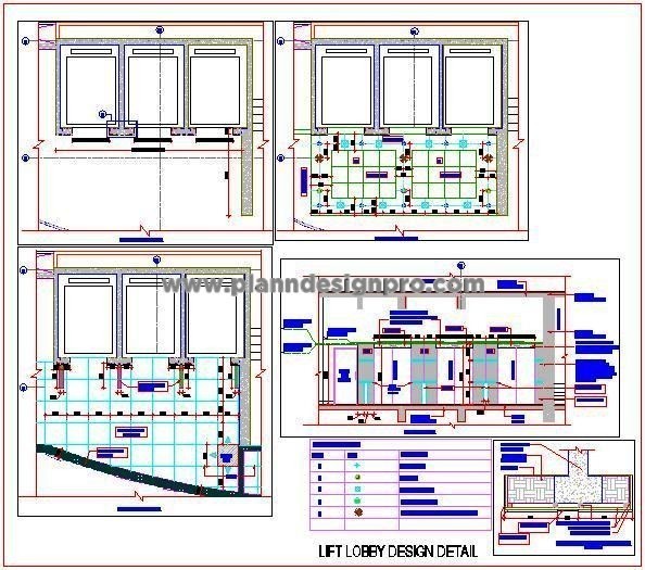 Lift Lobby Design DWG- 3 Lifts, Tile and Veneer Design