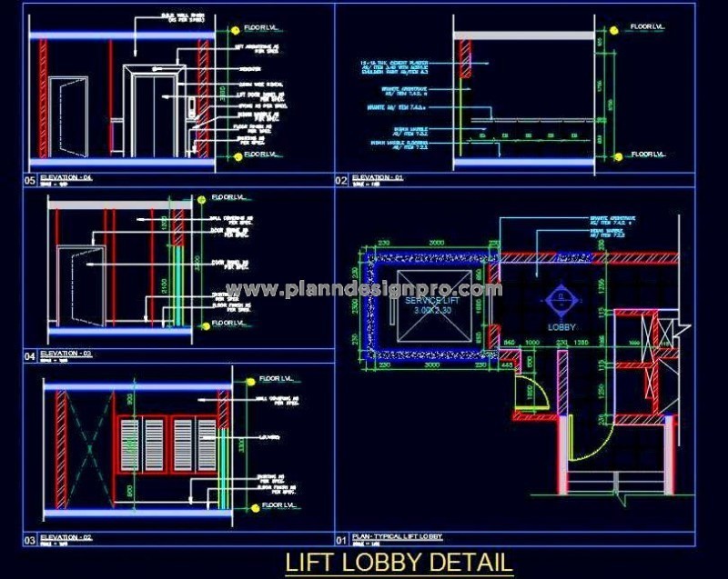 Lift Lobby Design Free DWG- Wall Elevation and Floor Plan