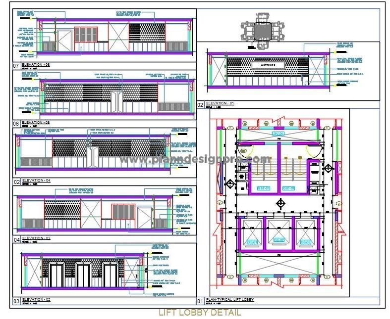 Lift Lobby Interior DWG with Marble & Paint Finish