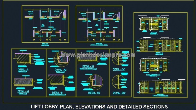 Lift Lobby Interiors in AutoCAD with Stone Finish