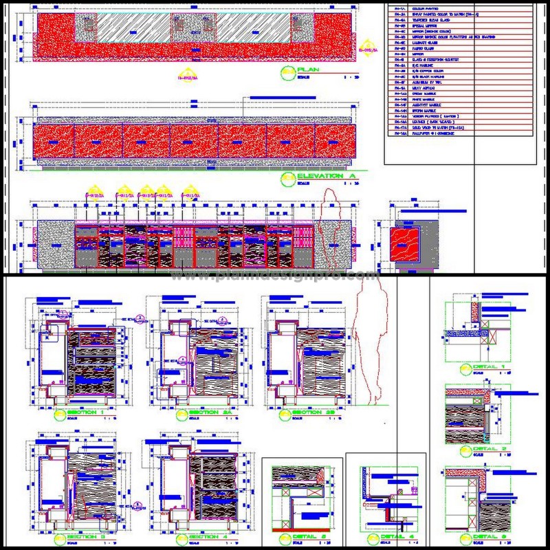 Long Reception Desk CAD Detail with Storage and Lighting Design
