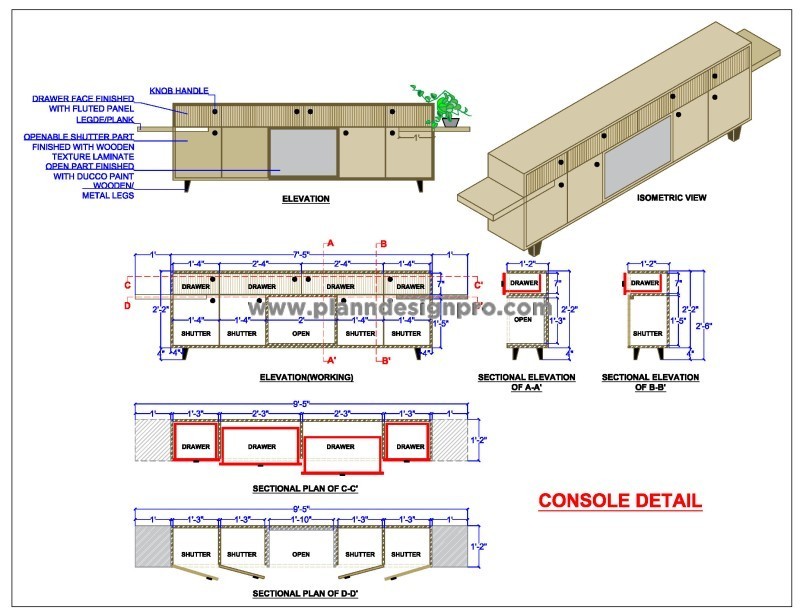 Low Height Cabinet Design Sideboard DWG Detail