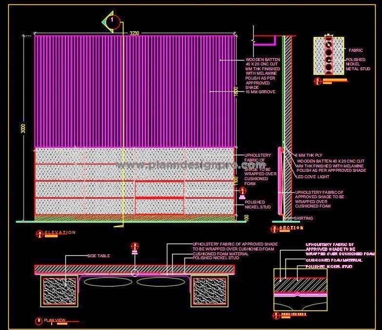 Luxury Bed Headboard Design CAD with Wall Paneling