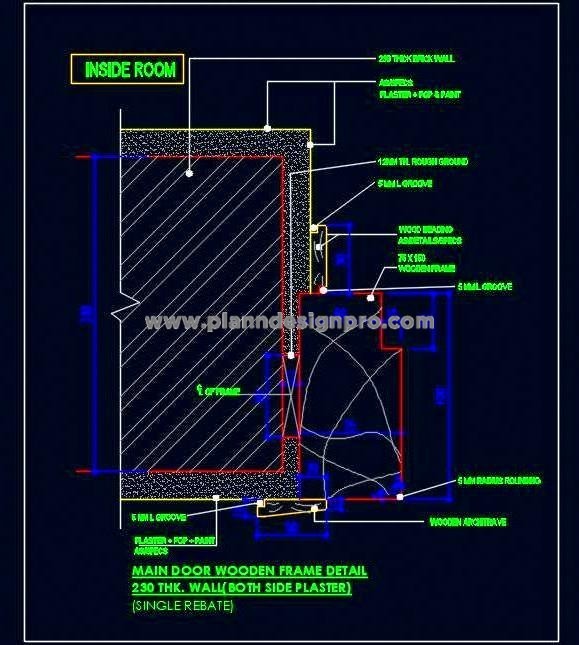 Main Door Frame Section CAD in 230 mm Thick Wall