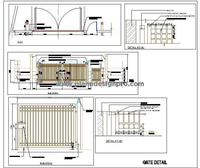 Main Gate, Pedestrian Gate, and Fence Design in AutoCAD DWG