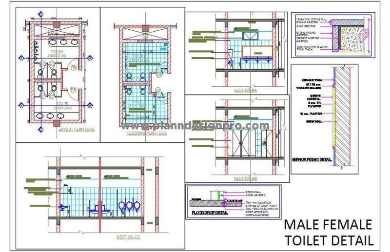 Male & Female Toilets with Full Details- AutoCAD DWG