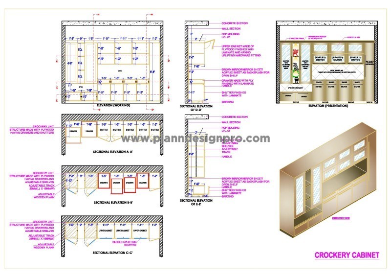Modern Crockery Cabinet Design in AutoCAD