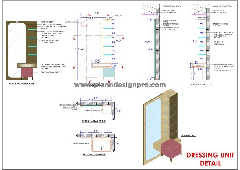 Modern Dressing Table CAD Detail - Download Now