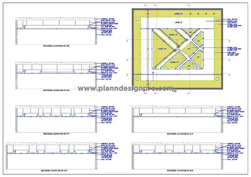 Modern False Ceiling Design CAD Layout 18'x16' Bedroom Ceiling