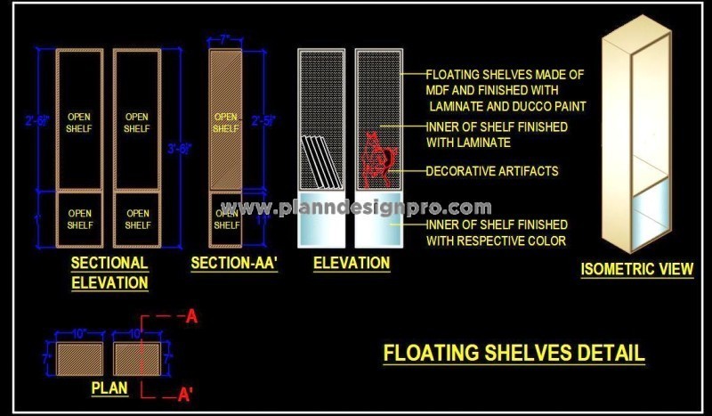 Modern Floating Wall Shelves- AutoCAD DWG Detail