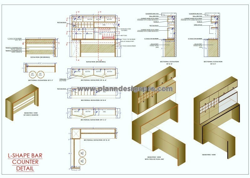 Modern L-Shape Bar Counter Design in DWG Format