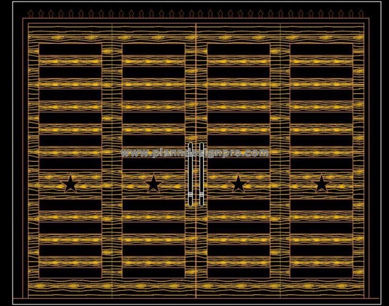 Modern Main Gate Free CAD Block with Wooden Stripes