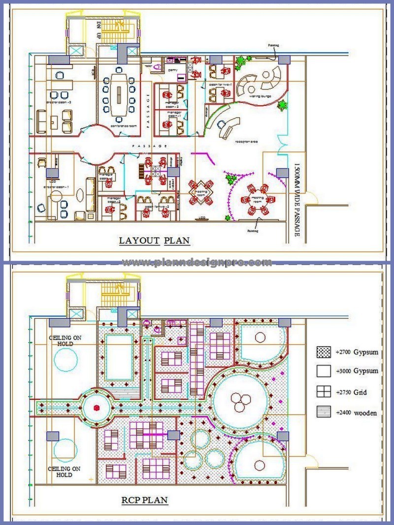 Modern Office Layout CAD 75'x50'- Design with Multiple Cabins