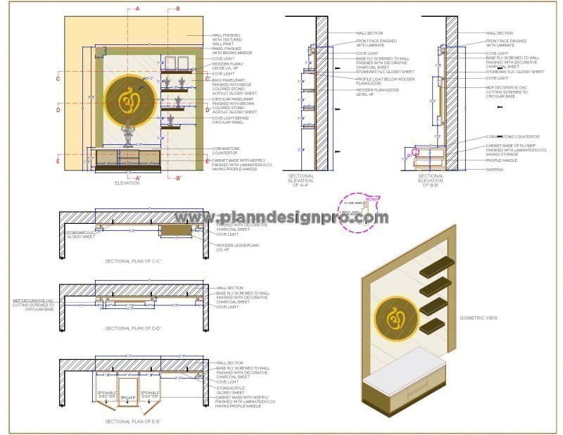 Modern Pooja Mandir Interior CAD Drawing