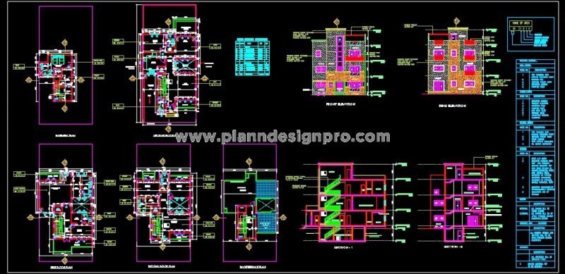 Modern Villa Autocad Drawing G+2 Floor Plan with Basement