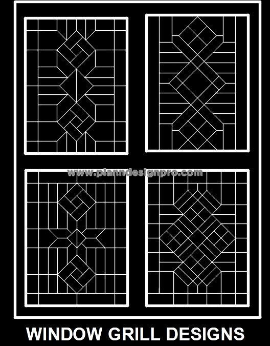 Modern Window Grill CAD Designs- 4 Elevation Views