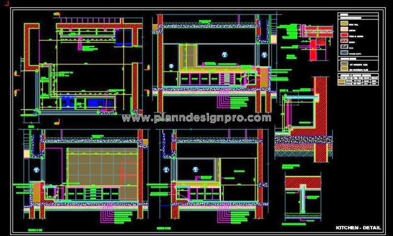 Modular Kitchen CAD Drawing Layout and Interior Details