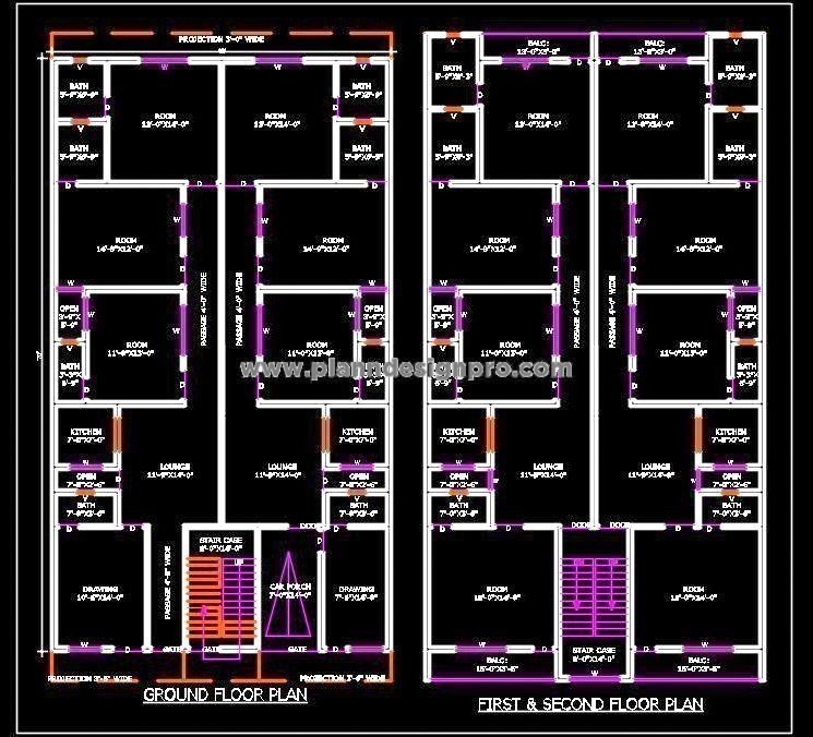 Multi-Family Building CAD Drawing 40'x70' Twin House