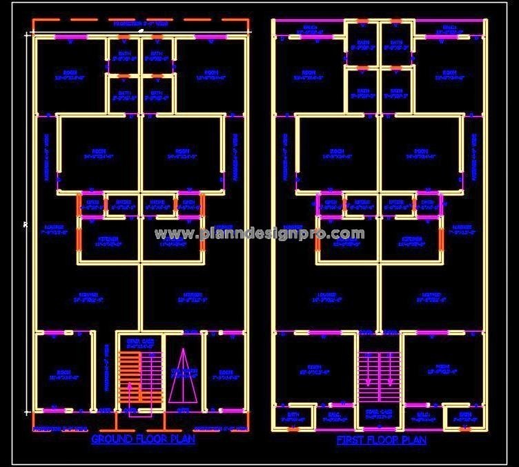 Multi-Family Housing Layout DWG 40'x70' Twin House Design