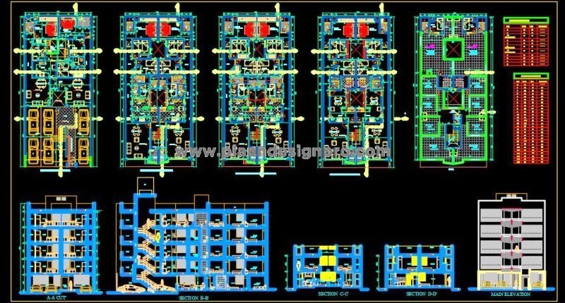 Multi-Family Residential Building CAD File (11x25m Plot)