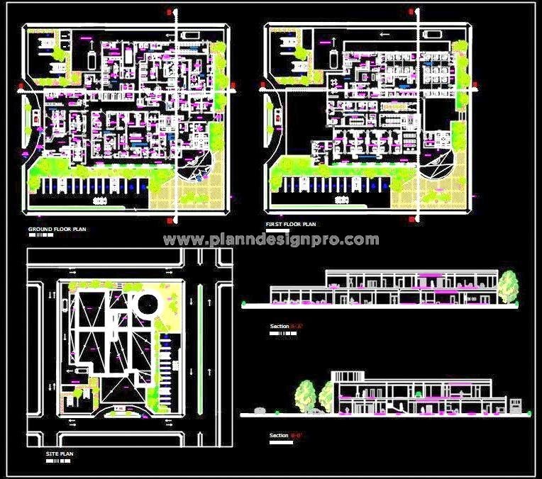 Multi-Specialty Hospital Design DWG - Ground and First Floor Layout