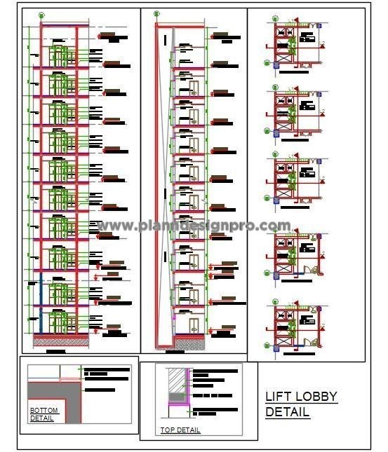 Multi-Storey Lift Lobby CAD- Floor Plans, Sections & Details