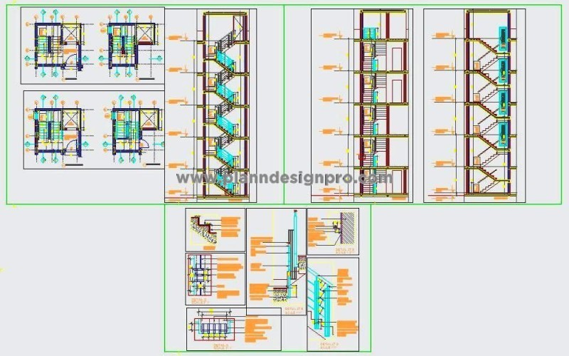 Multi-Storey R.C.C. Staircase with Full Details-AutoCAD DWG