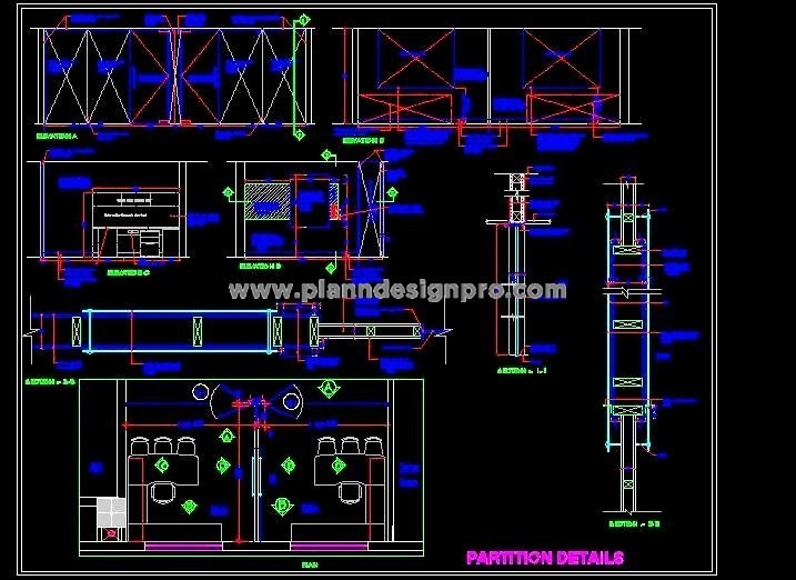 Office Cabin DWG- Elevations, Sections, Storage, and Partitions
