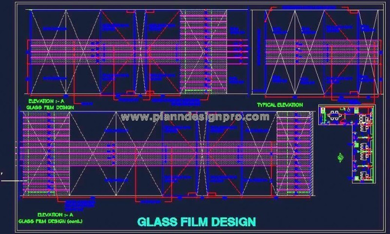 Office Corridor CAD Details- Glass Film Design & Cabin Layout