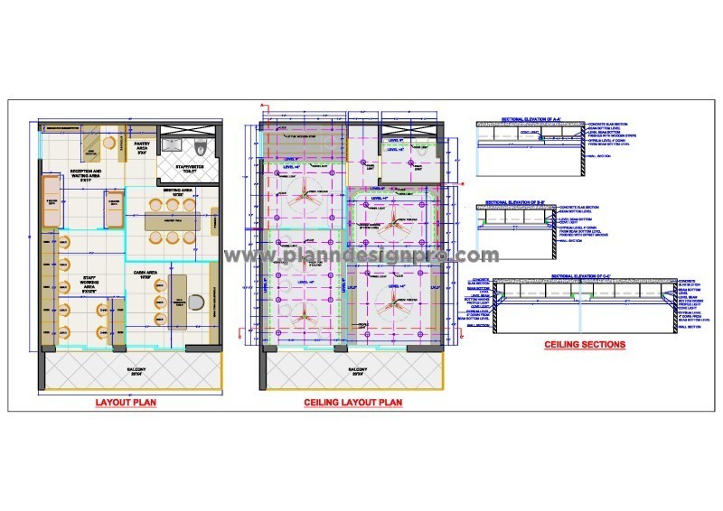 Office Interior Design Furniture and Ceiling Layout DWG