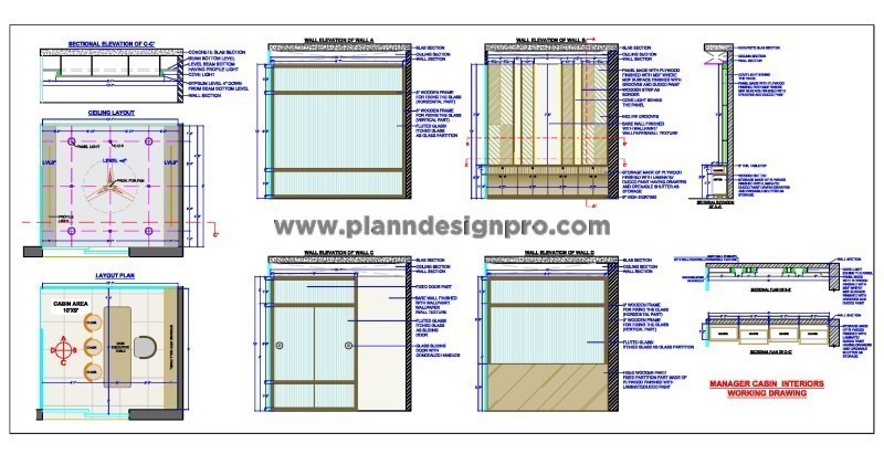 Office Manager Cabin Layout and Interior Details CAD File (10'x9')