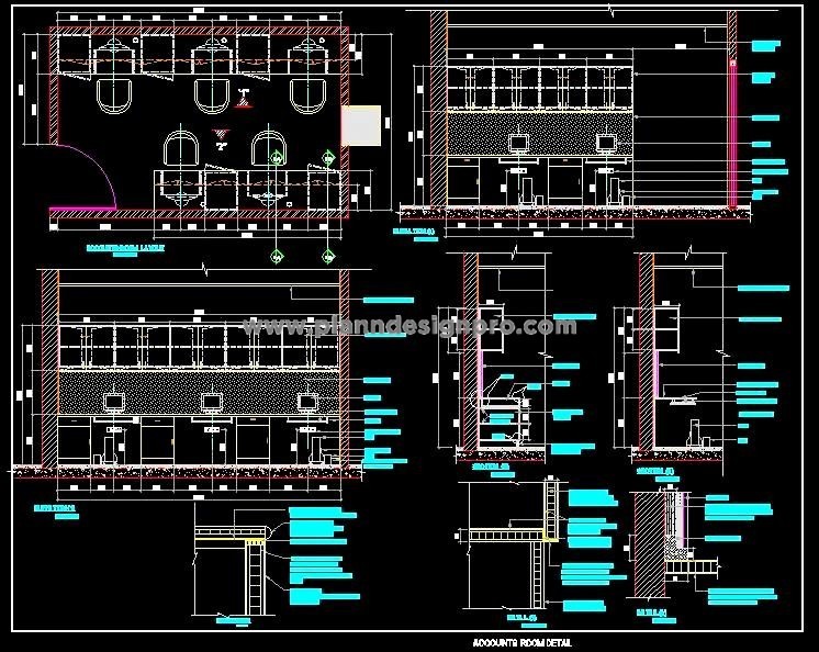 Office Room Layout 5 Desks with Storage- AutoCAD DWG