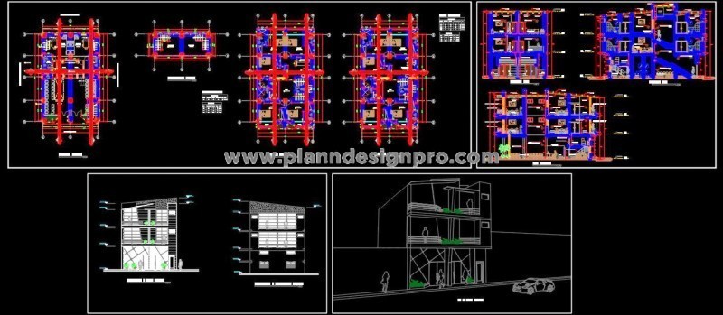 Office and Guest House Design CAD File G+2 Floors