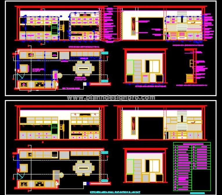 Open Kitchen & Dining Floor Plan - Detailed DWG Layout