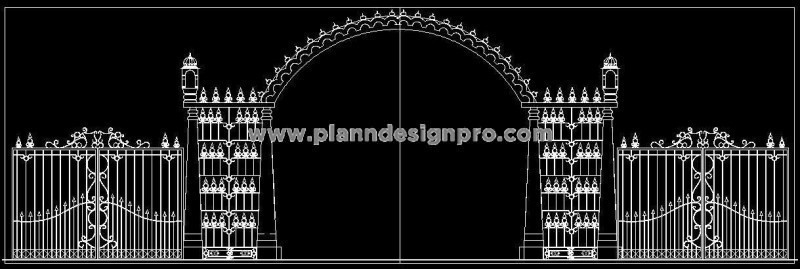 Ornamental Main Gate Design with Elevation- Free CAD Block