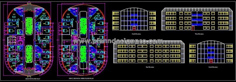 Oval Shaped Multi Family Building CAD Working Drawing (25x40 Meter)