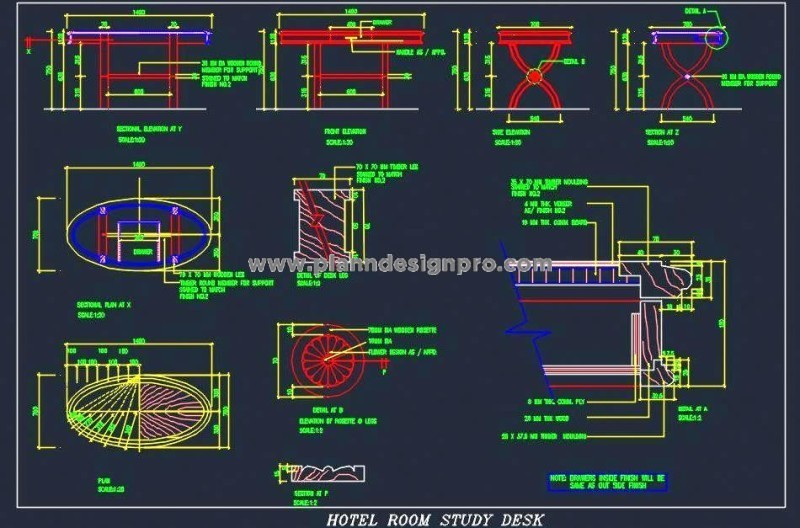 Oval Study Desk AutoCAD- Complete Design with Details