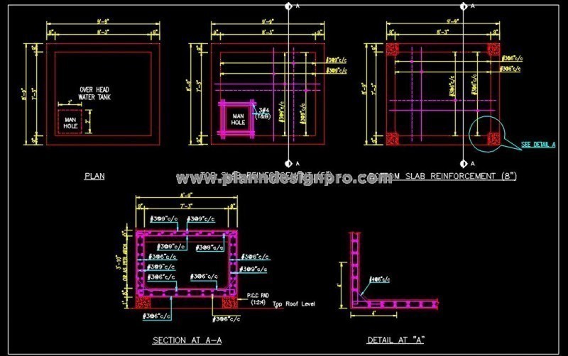 Overhead Water Tank Structural Detail - AutoCAD Drawing