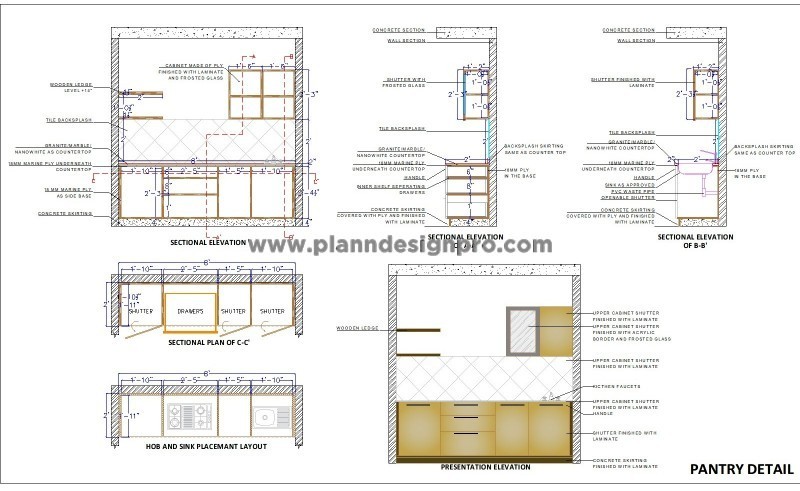 Pantry Counter Design in AutoCAD with Complete Details