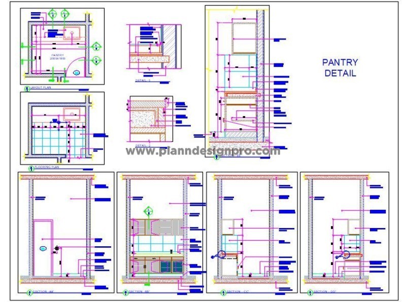 Pantry Design AutoCAD- Counter, Sink Space, and Storage Details